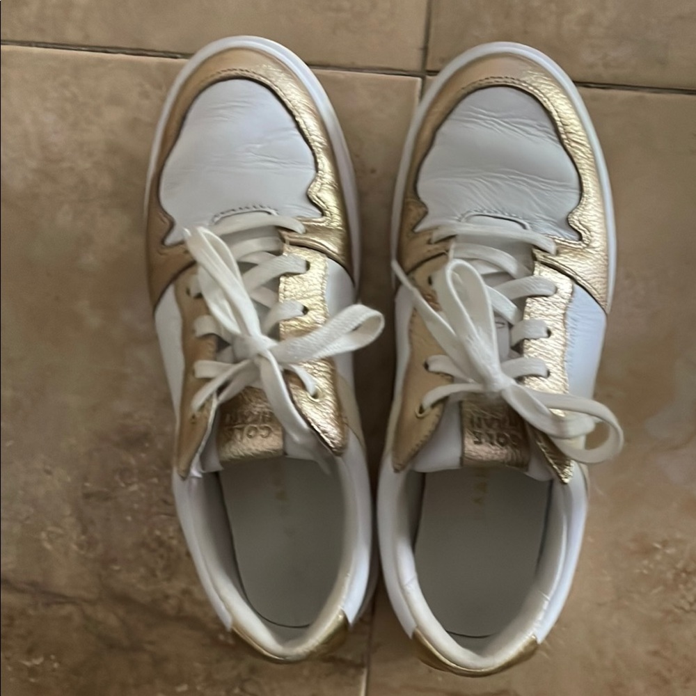 Gold and White Women's Sneakers
